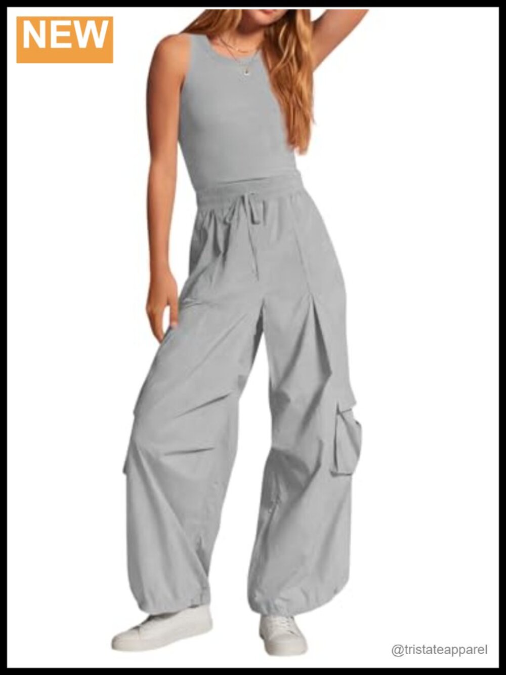 Sleeveless Wide Leg Jumpsuit with Cargo Pockets Drawstring Waist One Piece